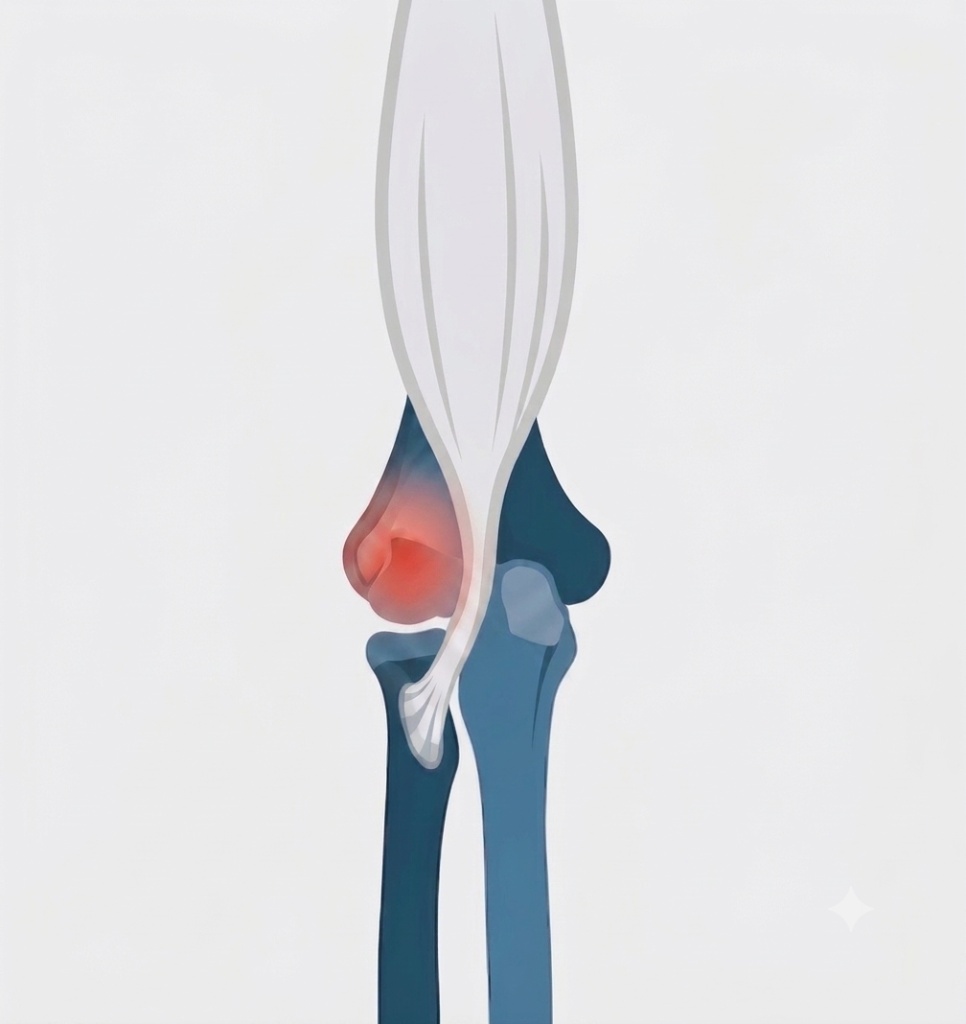 Ilustração anatômica da epicondilite lateral no cotovelo