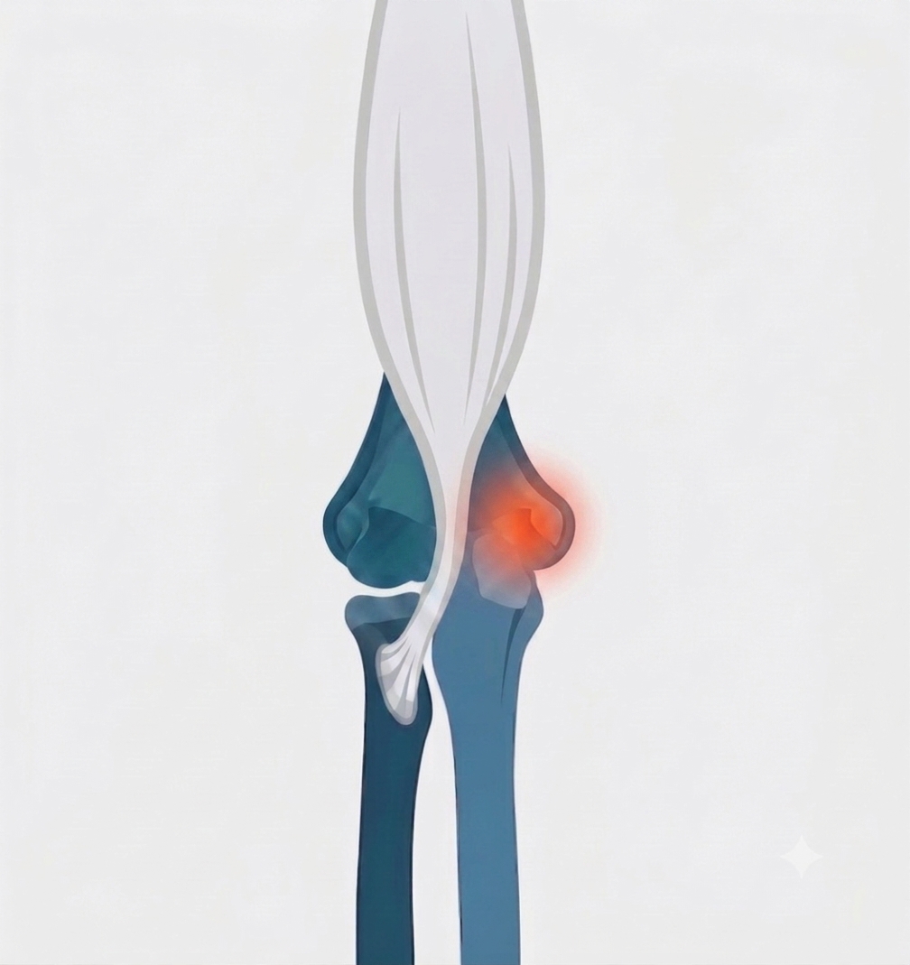 Ilustração anatômica da epicondilite medial no cotovelo