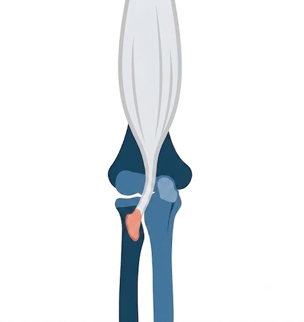 Ilustração anatômica da tendinite do bíceps distal no cotovelo